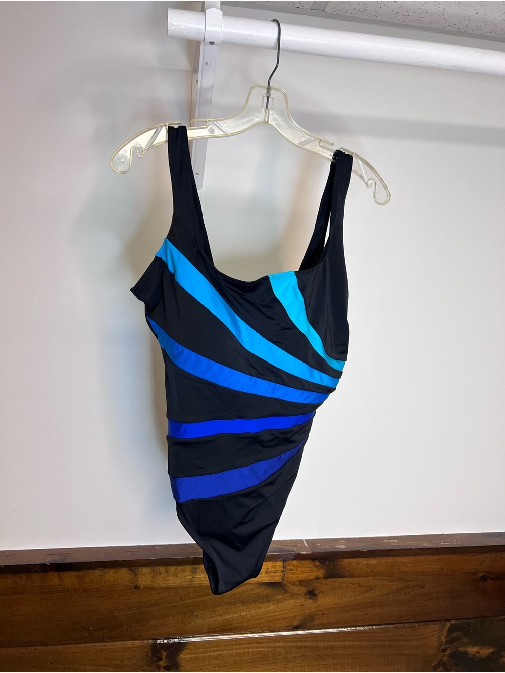 Longitude Black One-Piece Swimsuit with Blue Stripe Accents- 12